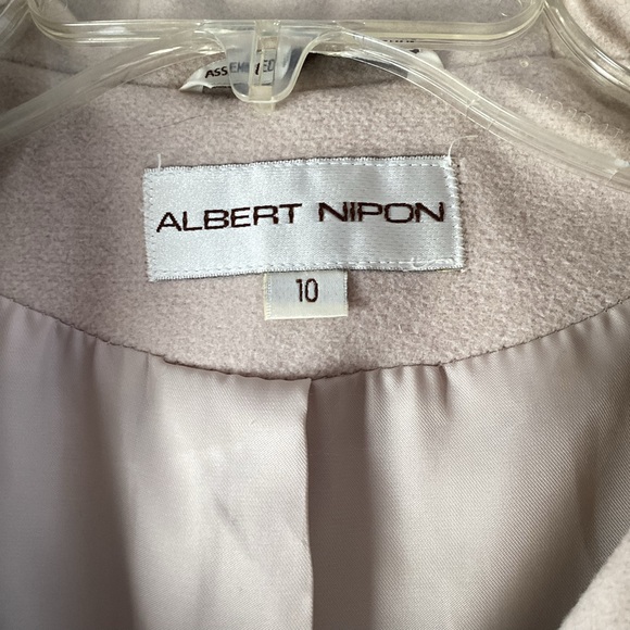 Albert Nipon Beige/Cream Hooded Trench Lambswool Coat with Fox fur  vintage , - Picture 3 of 6